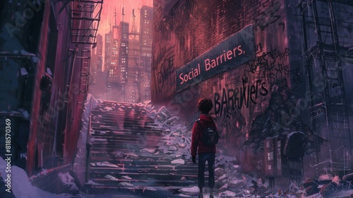 A character reaching out to a locked gate labeled "Opportunity," symbolizing social injustice and unequal opportunities.