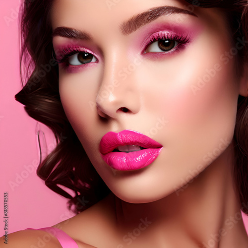 portrait of a woman with pink lips  beauty face