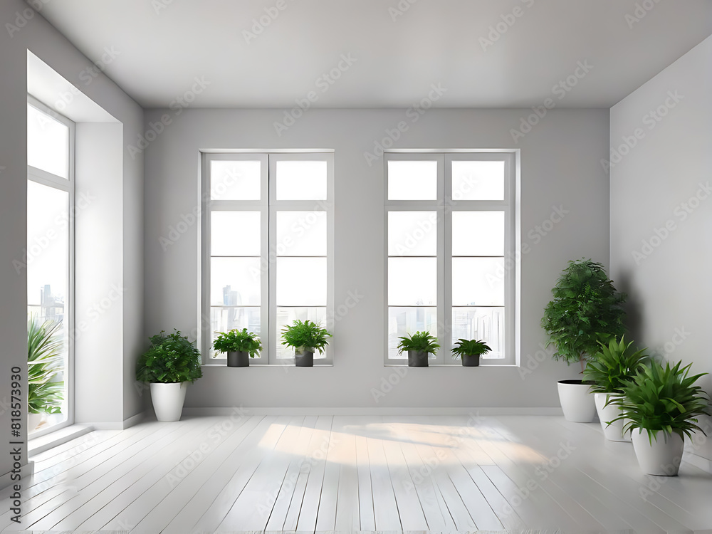 Fototapeta premium 3d empty interior with home plant