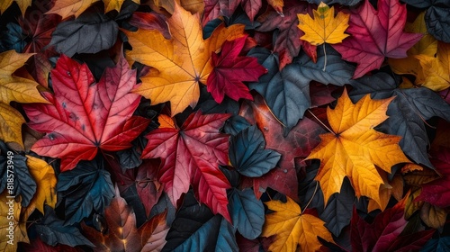 Wallpaper Mural Beautiful autumn leaves in vibrant red, yellow, and orange hues creating a captivating, colorful natural background, perfect for seasonal designs. Torontodigital.ca