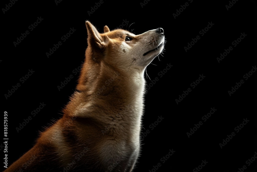 Fototapeta premium a brown and white dog looking up at the sky