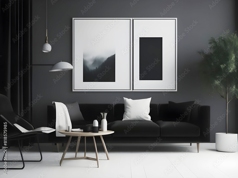 Frame mockup, ISO A paper size. Living room wall poster mockup. Interior mockup with house background. Modern interior design. 3D render Frame mockup, ISO A paper size. Living room wall poster mockup. Interior mockup with house background. Modern interior design. 3D render