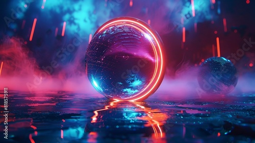 a blue and pink sphere on a reflective surface