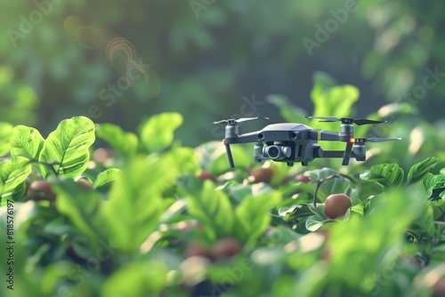 tech for sustainable farming with smart isometric drones, efficient crop protection, aerial pesticide application, and robotic field survey in precision agriculture © Leo