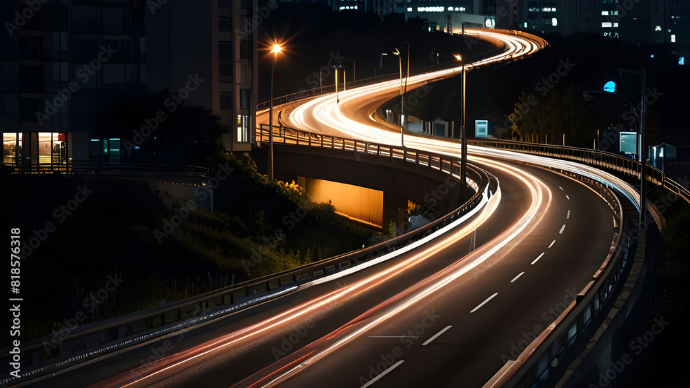 High speed light effect or highway motion light trails abstract background of urban city ai image generative High speed light effect or highway motion light trails abstract background of urban city ai image generative