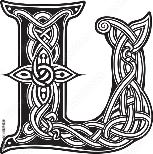 Letter with celtic ornament isolated on white background