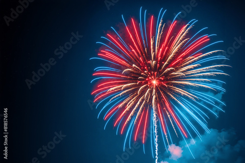 Wallpaper Mural Fireworks in night sky, celebration of usa independence day, 4th of July. Red, blue, white American national colours, festive holiday of freedom, patriotic event, party Torontodigital.ca