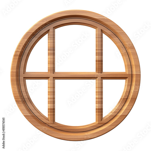 Round wooden window isolated on transparent background AI generated