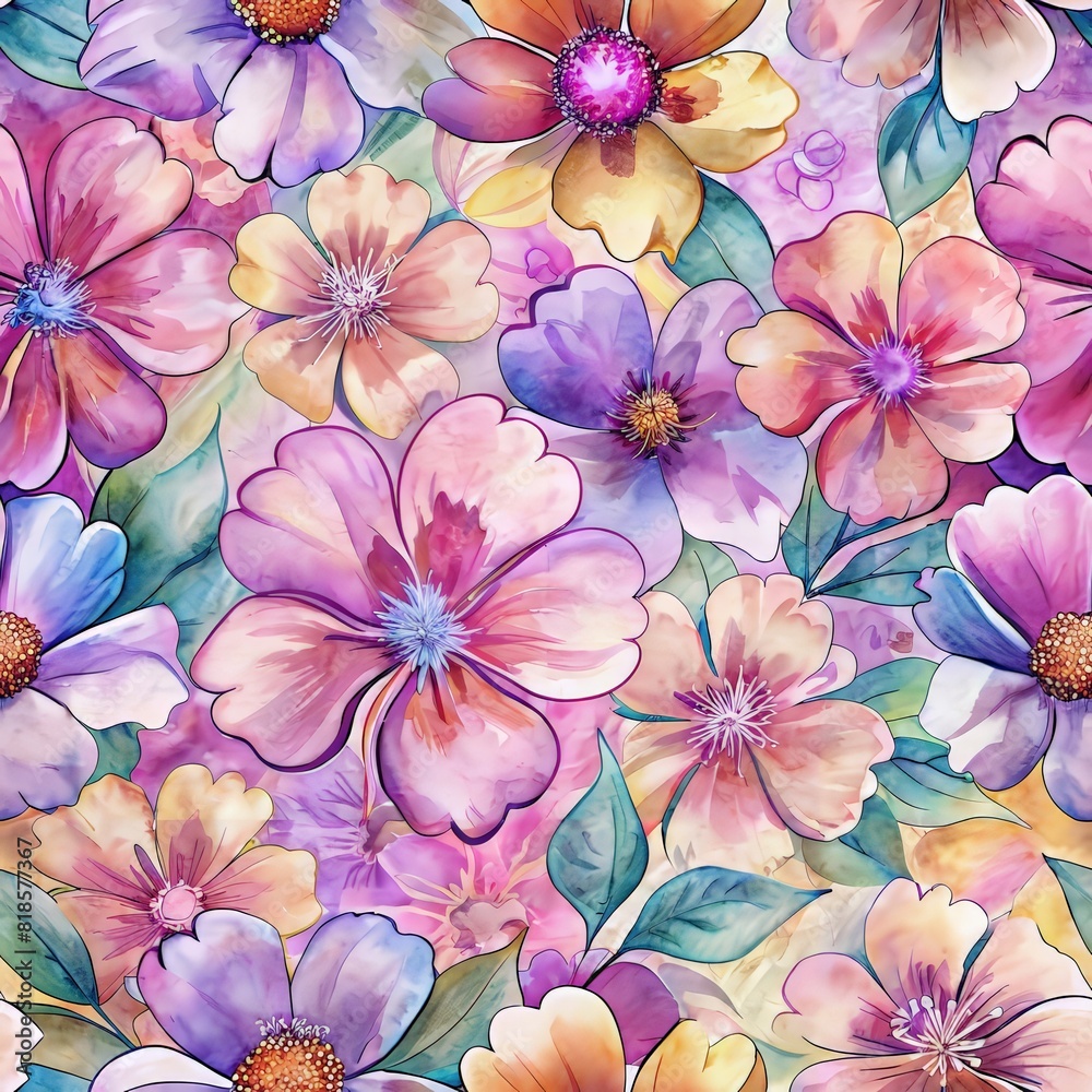 Fototapeta premium Watercolor soft pastels flower in seamless pattern