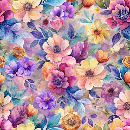 Watercolor soft pastels flower in seamless pattern