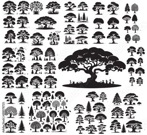 	
set of collection tree vector icon set. silhouette tree line drawing set, Side view, set of graphics trees elements outline symbol. silhouette tree line drawing set.
