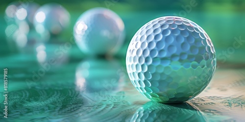 Three golf balls in a row, each slightly different. Sports equipment concept