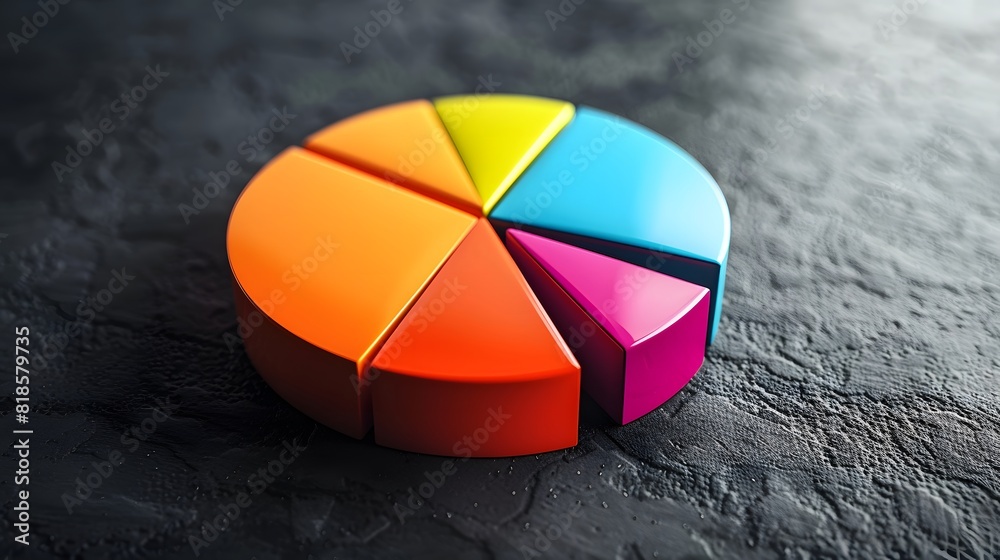 Fototapeta premium 3d pie chart with colorful sections on black background. Abstract concept of market. 