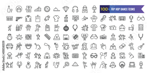 Hip hop dance icon set. Outline set of hip hop dance vector icons for ui design. Outline icon collection. Editable stroke.