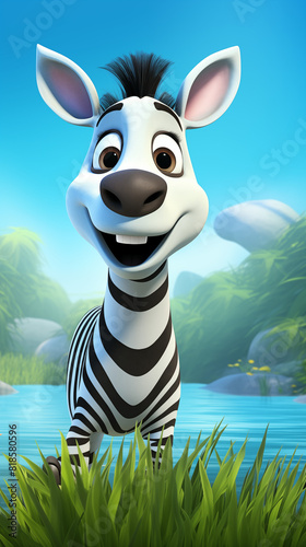 3d cartoom zebra background  cheerful and happy mascot