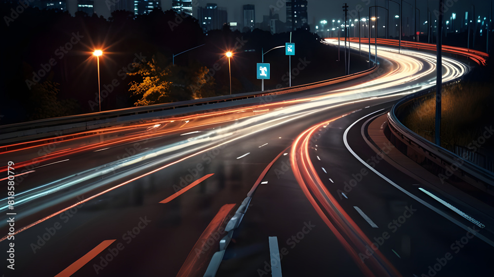 High speed light effect or highway motion light trails abstract background of urban city ai image generative High speed light effect or highway motion light trails abstract background of urban city ai image generative
