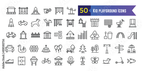 Kid playground icons set. Outline set of kid playground vector icons for ui design. Outline icon collection. Editable stroke.