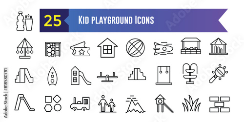Kid playground icons set. Outline set of kid playground vector icons for ui design. Outline icon collection. Editable stroke.