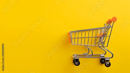 shopping trolley on yellow background