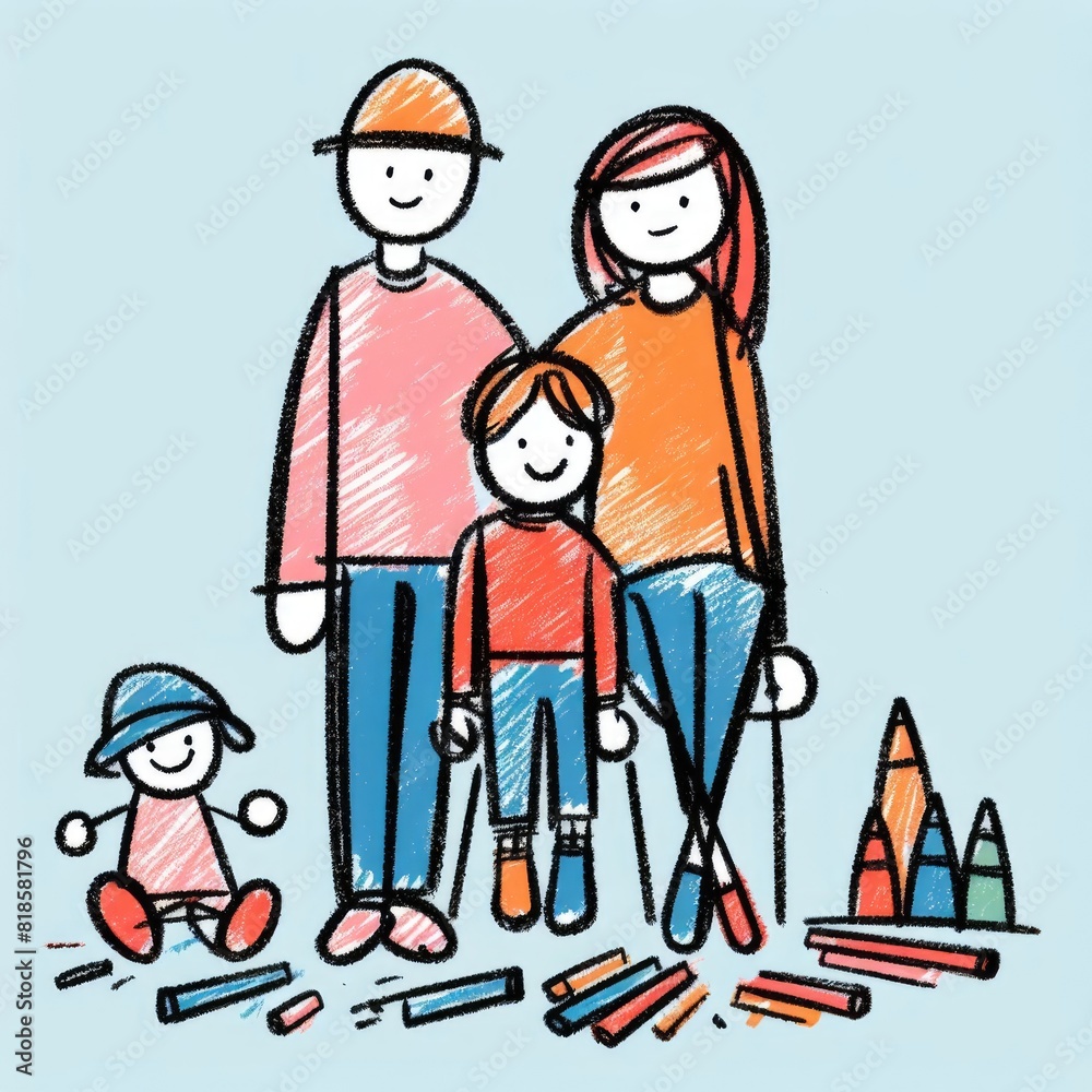 Child Drawing a Very Cute and Adorable Happy Family Child Drawing a Very Cute and Adorable Happy Family