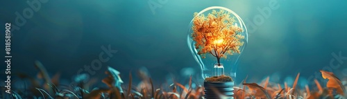 Ecoconscious energy, light bulb with a glowing tree inside, the photo