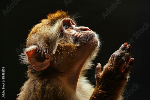 a close up of a monkey with its mouth open
