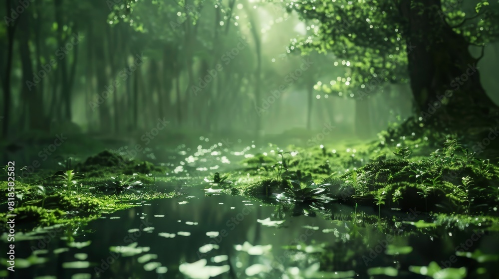 Obraz premium Soothing Stream Flowing Through Moss-Covered Forest Photography