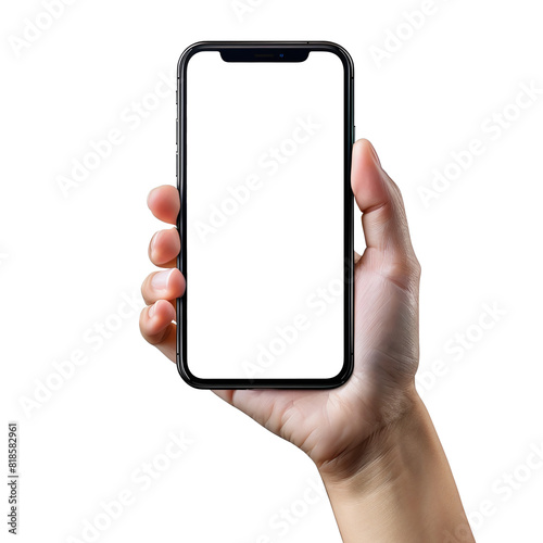 Hand holding transparent iPhone  isolated on transparent background AI generated (1)