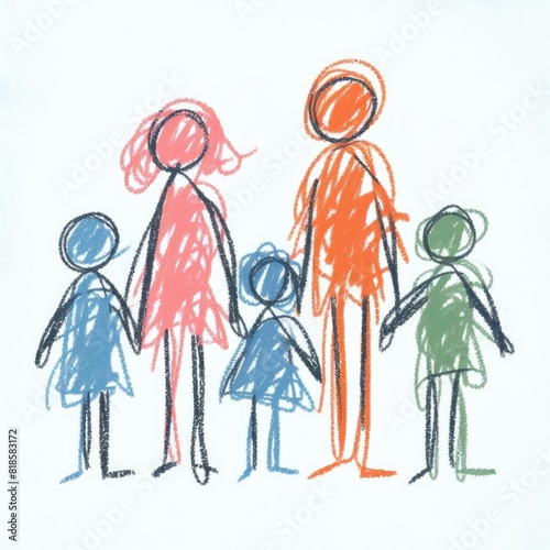 Child Drawing a Very Cute and Adorable Happy Family