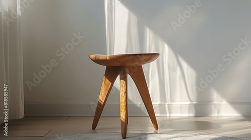 A stool with three legs, made of solid wood and designed in the style of minimalism.
 photo