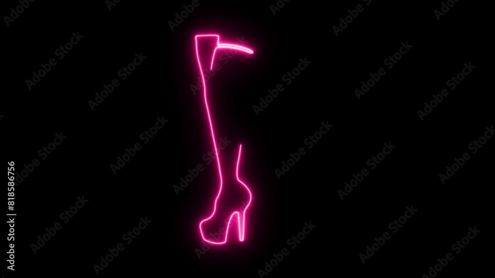 Self drawing animation one continuous line draw, logo,neon pink luminous sign,women's feet in high heels Self drawing animation one continuous line draw, logo,neon pink luminous sign,women's feet in high heels