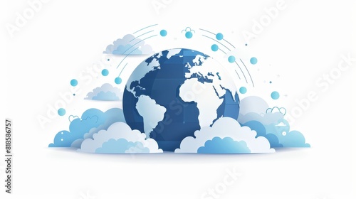 A conceptual illustration of a globe surrounded by interconnected clouds  symbolizing the global reach and accessibility of cloud services.