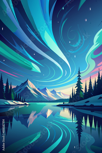 Surreal Night Sky Reflection Over Tranquil Mountain Lake