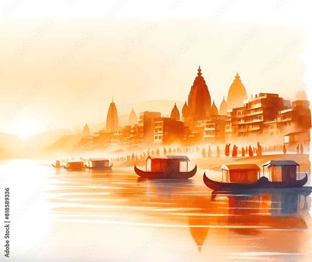 Naklejka premium Watercolor illustration to celebrate Ganga Dussehra.