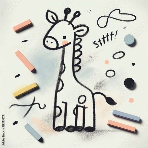 Child Drawing a Very Cute and Adorable Giraffe