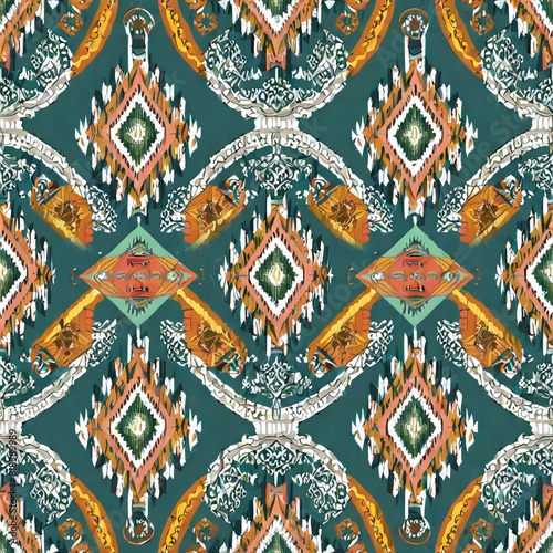 Ikat floral paisley embroidery background. Ikat ethnic oriental seamless pattern traditional. Aztec style.