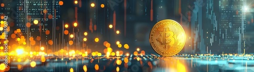 Golden Bitcoin Coin Amid Fl...