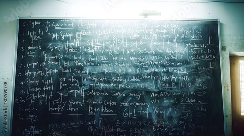 Front View of Blackboard with Math Equations 