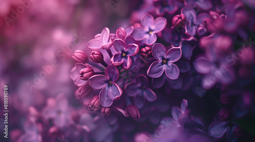 copy space, close up nature shot, high quality photo, lilac tree flower. Close-up photo of beautiful purple flowers, announcing the beginning of spring. Floral background with space for text. photo