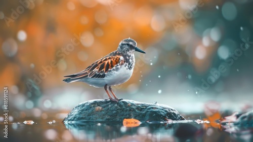 Cute water bird. Colorful nature background. Bird: Ruddy Turnstone.