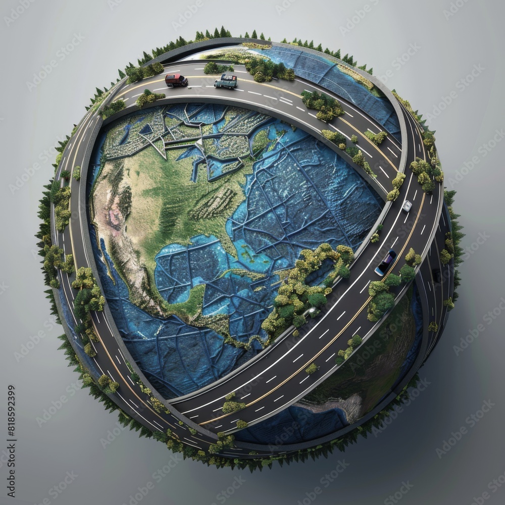 Round globe with roads. Earth planet. Round globe with roads. Earth planet.