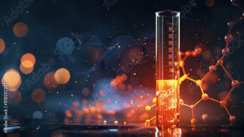A chemical tube glows with a reaction formula illuminated inside.

 photo