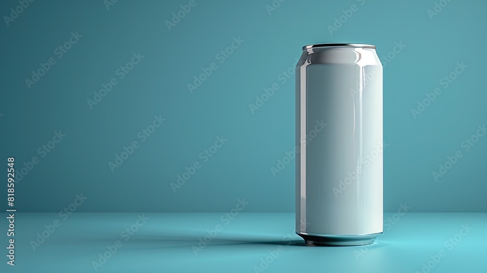 Minimalistic white aluminum can on a blue background, perfect for branding, mockups, and advertising designs. Minimalistic white aluminum can on a blue background, perfect for branding, mockups, and advertising designs.