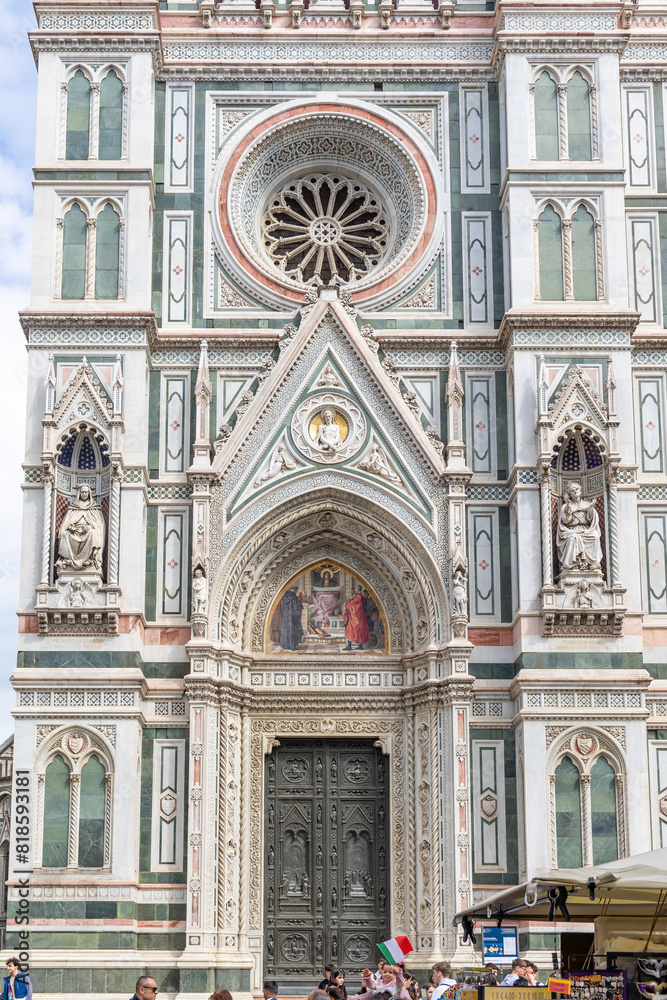 Florence, Italy - April 10, 2024: Florence cathedral with surrounding area full of tourists in Florence, Italy Florence, Italy - April 10, 2024: Florence cathedral with surrounding area full of tourists in Florence, Italy