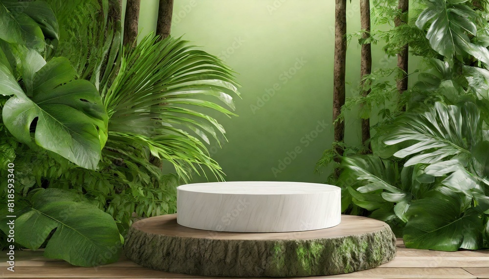 Podium background product green nature 3D forest stand white plant. Podium background product green nature 3D forest stand white plant.