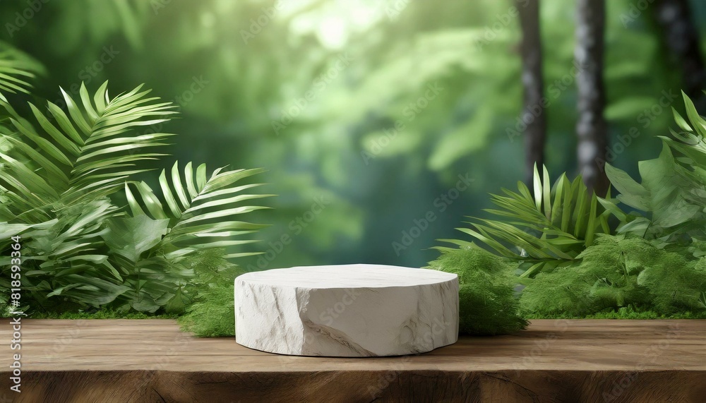 Podium background product green nature 3D forest stand white plant. Podium background product green nature 3D forest stand white plant.