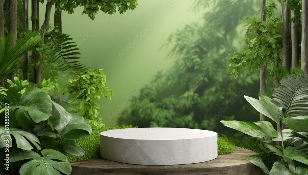 Podium background product green nature 3D forest stand white plant. Podium background product green nature 3D forest stand white plant.