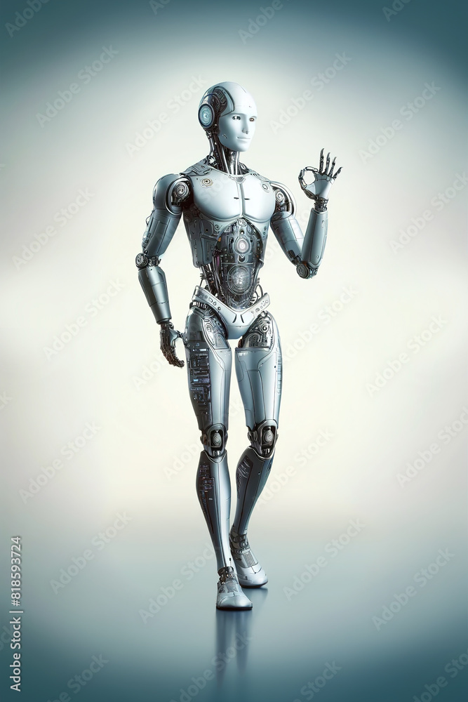Android robot, pose 33. The robot shows the sign OK Android robot, pose 33. The robot shows the sign OK