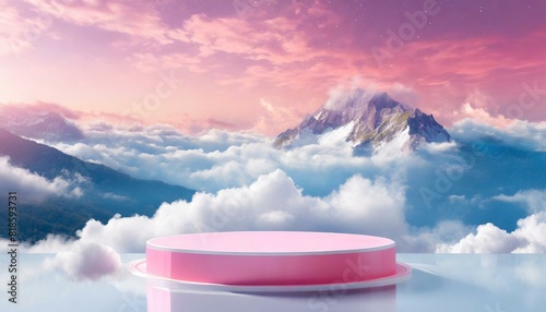 Background podium pink 3d product sky platform display cloud pastel scene render stand