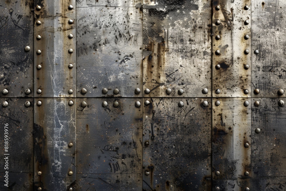 Oxidized, rusted metal plates forming an aged wall surface. Grunge, post-apocalyptic concept Oxidized, rusted metal plates forming an aged wall surface. Grunge, post-apocalyptic concept